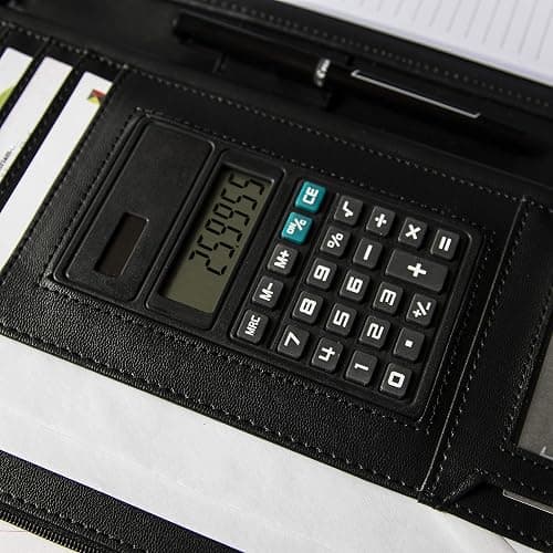 Cossini Black Superior Vegan Leather Business Portfolio with Zipper – Padfolio All-in-One. Smartest Protective 10.1 Inch Tablet Sleeve, Presentation Slot, Solar Calculator, Card Storage, Writing Pad thumbnail 7