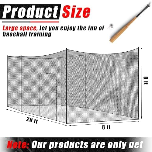 Syhood Baseball Batting Cage Net Heavy Duty Cricket Softball Hitting Practice Net Portable Pitching Cage, Training Sports Barrier Screen for Backyard Outdoor (Frame Not Included) thumbnail 2