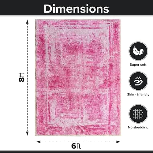 Hudson Comfort 6x8 Area Rug - Faux Cashmere Living Room Rugs - Machine Washable Super Soft 6mm Pile Height Pet-Friendly Carpet with Anti-Slip TPR Backing (Pink) | Super Soft, Machine Washable, Pet-Friendly, Anti-Slip TPR Backing, Rugs, Carpet thumbnail 2