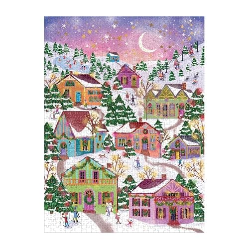 Galison Snowcap Village – 1000 Piece Foil Joy Laforme Jigsaw Puzzle Featuring Beautiful Artwork of Snowcapped Village During Christmas thumbnail 4