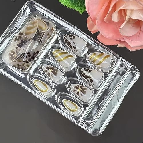 24Pcs Brown Flower Press on Nails Leopard Fake Nails Medium Almond False Nails with Gold Design Brown Flower Acrylic Nails Irregular Stick on Nail Artificial Full Cover False Nail for Women thumbnail 4
