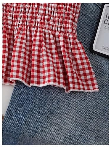 RoseSeek Girl's Y2K Gingham Peplum Cami Tops Ruffle Hem Spaghetti Strap Babydoll Plaid Summer Crop Top thumbnail 5