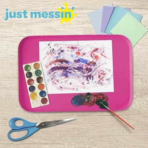 Just Messin' Silicone Art Mat for Crafts, Legos, Slime, Resin, Paint & Jewelry-Making, Table Protection with Raised Sides to Contain Mess, Non-slip Heat Resistant, 12”x18” Mat with high .6" Edge, Pink thumbnail 5