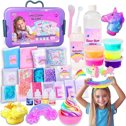 Unicorn Slime Making Kit for Girls - DIY Fluffy Slime Creation Kit with Super Birthday Party Favors - Image 1