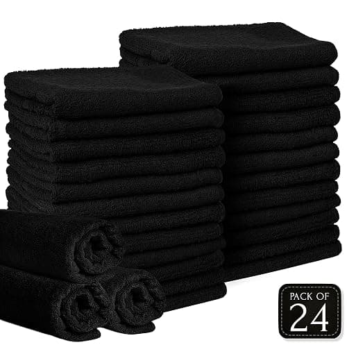 Barber Towels Black Salon Towels For Hair Stylist - Pack of 24, Not Bleach Proof, 16 by 27 Inches, Cosmetology Towel, Absorbent Cotton Hair Towel for Women, Men, Beauty, Spa and Home Hair Care thumbnail 5
