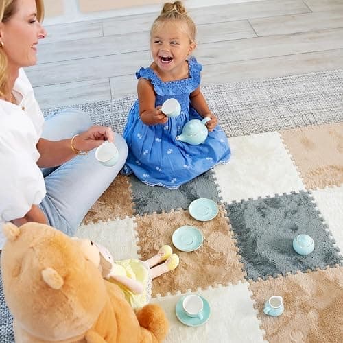 16 Piece Carpet Squares Puzzle Mat 49" x 49" Plush Interlocking Carpet Tiles, Foam Floor Tiles for Baby Play Mat - Kids Soft Play Mats Anti Slip Jigsaw Flooring Playmat Playroom Rug (Brown,Gray,White) thumbnail 5
