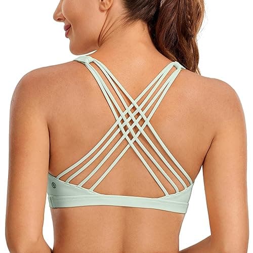CRZ YOGA Strappy Sports Bras for Women - Criss Cross Back Wireless Padded Yoga Workout Cami Top - X-Small - Pale Straw Green