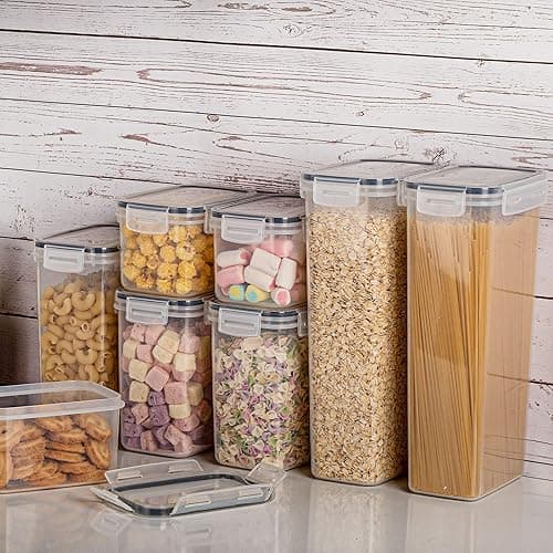 Airtight Food Storage Containers with Lids, Vtopmart 24 pcs Plastic Kitchen and Pantry Organization Canisters for Cereal, Dry Food, Flour and Sugar, BPA Free, Includes 24 Labels，Black thumbnail 3