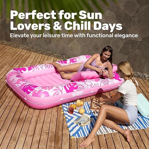 SLOOSH Inflatable Tanning Pool Lounger Float, 70" x 46" Pool Floats Adult with Pillow, 4 in 1 Suntan Tub Raft Floatie,Sunbathing Bed Lounge for Water Blow Up Kids Ball Pit Party Gifts, L-Hot Pink thumbnail 8