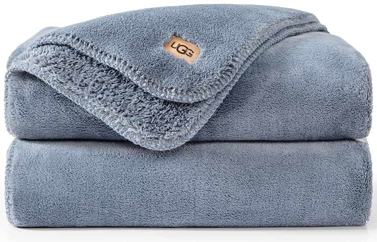 UGG Whitecap Plush Throw Blanket Fleece Lightweight Soft Cozy Throw for Couch or Bed Luxury Home Decor for Living Room, Christmas Blankets, Machine Washable, 50-inch x 70-inch, Denim Blue - Image 1
