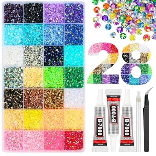 38000Pcs 28 Colors Jelly Resin Rhinestones for Bedazzling, 3mm Multicolor Flatback Gems for Crafting, Bedazzler Kit with 3Pcs 10ml B7000 Glue for Bedazzled Shoes Nail Diamond Art - Image 1