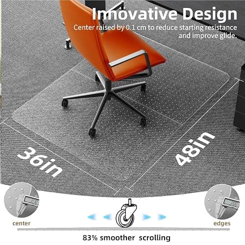 Office Chair Mat for Carpet: 36" x 48" Plastic Heavy Duty Computer Desk Mats with Lip for Low Flat and No Pile Carpeted Floor - Clear Rug Pad for Rolling Chairs Office Work Home Gaming Rectangle thumbnail 4