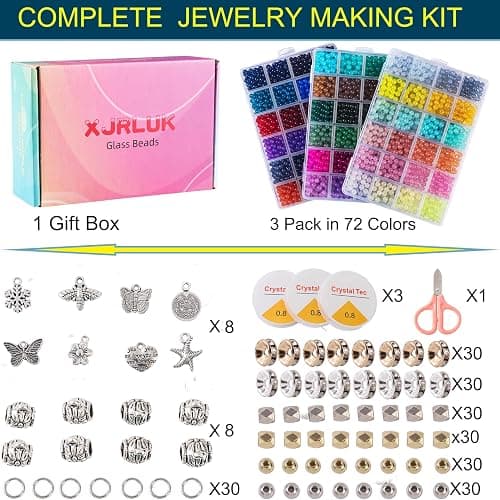 XJRLUK Glass Beads Bracelet Making Kit, 3000 pcs 72 Colors 6 mm Crystal Beads for Jewelry Making, Glass Beads Kits for Beginners DIY Earrings Necklaces Rings Crafts Birthday Gifts thumbnail 2