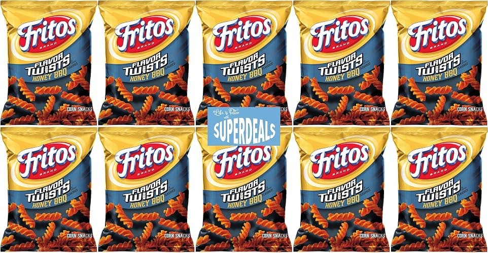 Fritos Corn Chips, Flavor Twists Honey Barbeque, Bundled by SUPERDEALS with mystery gift, 2-Ounce Large Single Serve Bags (Pack of 10) - Image 1