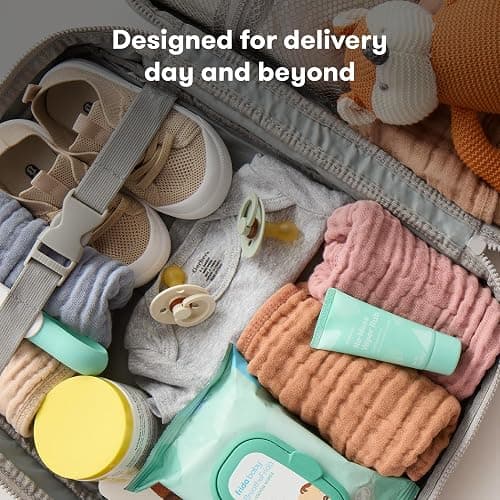Frida Mom 30pc Pre-Packed Hospital & Diaper Bag Essentials Gift Set, Includes Labor, Postpartum, & Newborn Grooming Kit in One, Easy to Organize with Removable Toiletry Bags, & Suitcase Strap thumbnail 6