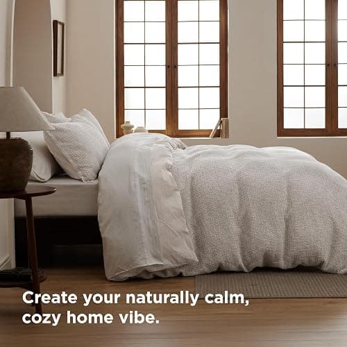 Bedsure Waffle Duvet Cover King - 100% Cotton Duvet Cover Linen Color, Space-Dyed for Enhanced Bedroom Aesthetics, GentleSoft™ and Stylish All-Season, 3-Piece Bedding Set with Button Closure, 104"x90" thumbnail 5