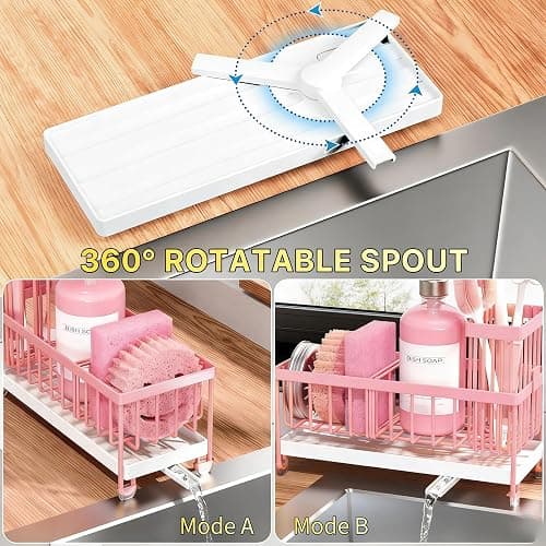 Cisily Sponge Holder for Kitchen Sink, Sink Caddy Organizer with High Brush Holder, Kitchen Countertop Organizers and Storage Essentials, Rustproof 304 Stainless Steel (Pink, 9.25″) thumbnail 3