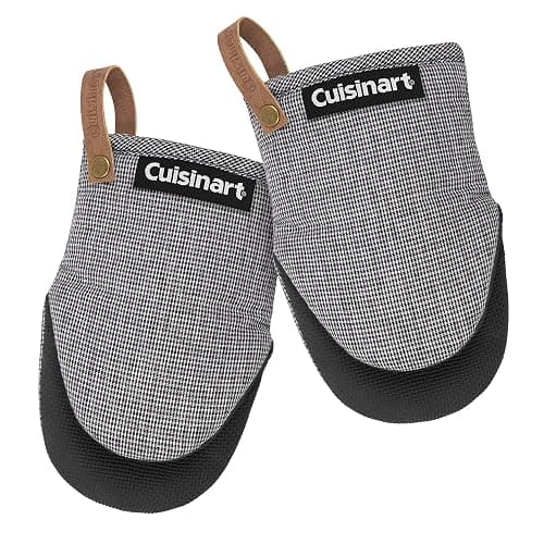 Cuisinart Heritage Mini Oven Mitts – 5.5” x 7” Heat-Resistant Kitchen Mitts for Oven with Non-Slip Neoprene Palm, Cotton Filling, and Faux Leather Loop – Durable Oven Mitt Set for Cooking & Baking - Image 1