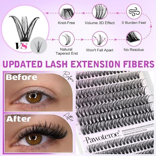 Pawotence Lash Extension Kit DIY 280pcs Lash Clusters Eyelash Extension Kit, 9-16mm 30D 40D Individual Lashes Kit with Lash Bond and Seal, Lash Tweezers for Self Use (30D&40D, 0.07D, 9-16mm, Kit) thumbnail 4