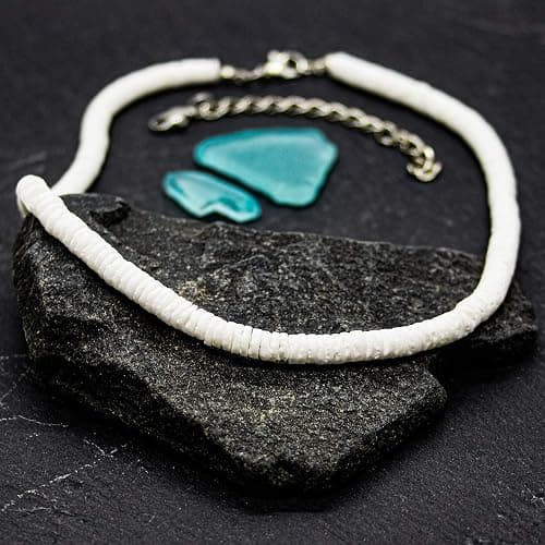 Puka Shell Necklace, White Beaded Seashell Necklaces for Women, Round Sea Shell Bead Choker for Men, Hawaiian Beach Surfer Jewelry Chokers thumbnail 4