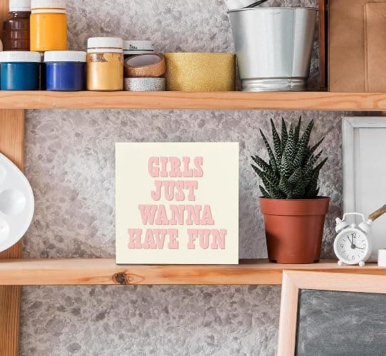 SRADMO Girls Just Wanna Have Fun Pink Wood Box Sign Desk Decor,Inspirational Preppy Wooden Block Box Sign Decoration for Girls Room Dorm Shelf Table Decor thumbnail 4