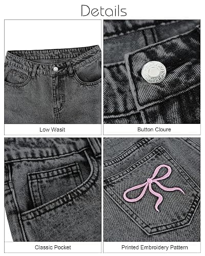 Flvsun Women's Low Waisted Baggy Jeans Wide Straight Leg Casual Loose Denim Pants Y2K Trendy. thumbnail 6