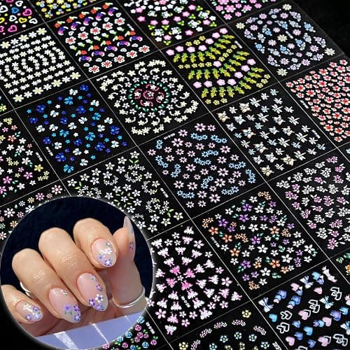 SPLOCUDU Colorful Cute Daisy, Floral, Heart, Flower Nail Art Stickers Decals, 3D Self Adhesive Supplies, Design Decoration Accessories for Women and Girls, 30 Sheets thumbnail 6