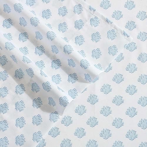 Nautica - Sheet Set, Breathable & Cooling Microfiber Bedding with Matching Pillowcase, Deep Pocket, Fully Elasticized (Coastal Coral Ocean Breeze Blue, Twin) thumbnail 3