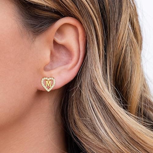 Eaciy Christmas Gifts for Grandkids Initial Earrings for Girls, 18K Gold Plated Heart Initial Letter Earrings Teen Girl Gift Trendy Stuff Birthday Christmas Gifts for Girls Kids Jewelry thumbnail 5