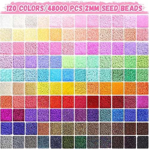 Funtopia 120 Colors 2mm Seed Beads for Jewelry Making, 49000 pcs Tiny Glass Beads for Bracelets, Friendship Bracelet Kit with Alphabet Letter Beads Smile Face Beads for DIY, Art and Craft thumbnail 2