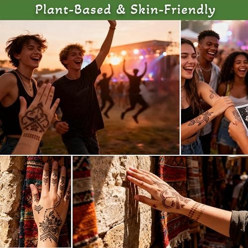 191 Pcs Temporary Tattoo Stencils Kit with 6 Tattoo Cones (2 Black, 2 Brown, 2 Dark Red), White Tattoo Outline Pen, Cotton Swabs & Towel | Perfect for Adults, Teens, Beginners, Family Fun & Parties thumbnail 3