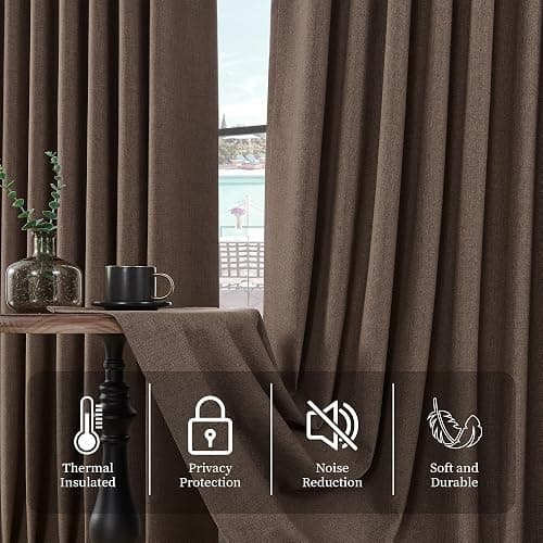 Cniuyhi Chocolate Brown Faux Linen Total Blackout Pleated Curtains 120 Inches Long 1 Panel 10ft Length Back Tab Drapes Heavy Thermal Insulated Patio Door Drapes for Living Room Pinch Pleat 40” x 120” thumbnail 7