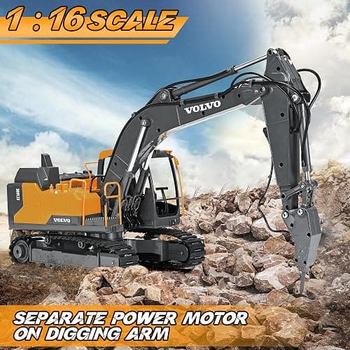 DOUBLE E Volvo 1:16 RC Excavator Toy,3 in 1 Construction Toys, 360°Rotation,Toys Digger with Metal Shovel Drill Grab RC Construction Vehicles for Kids Adults thumbnail 7