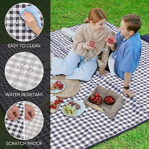 HOUSEKIT Extra Large Picnic Outdoor Blanket, 79''x79'' Waterproof Picnic Blankets Sandproof Foldable Beach Blanket Picnic mat for Camping Grass Lawn Park thumbnail 3