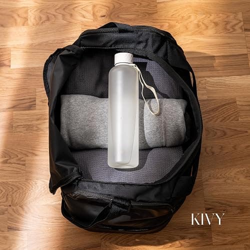 KIVY Tritan Trinkflasche 1l - Kohlensäure geeignet & Auslaufsicher - Für Sport, Schule & Büro - Sport Trinkflasche Gym - Wasserflasche Sprudel geeignet - Sportflasche 1 Liter - Weiß/Gold thumbnail 2