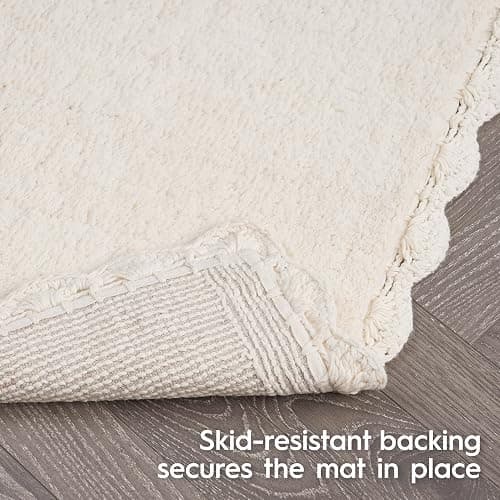 Laura Ashley Heathered Crochet Border 100% Cotton 20" x 32" Skid-Resistant Bath Rug, Ivory thumbnail 5
