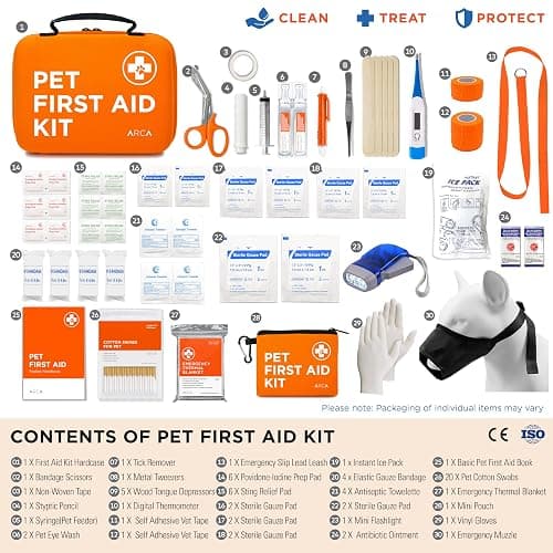 ARCA PET Cat & Dog First Aid Kit for Car - Pet Emergency Kit for Home Office Travel – Dog Camping Essentials with Digital Thermometer, Muzzle & Mini First Aid Pouch thumbnail 2