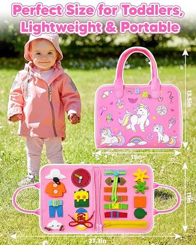Walenty Busy Board Montessori Toys for Toddler Girl Birthday Gifts, Busy Book Sensory Learning Toys for Toddlers, Educational Activities Airplane Car Travel Toy for Girls thumbnail 6