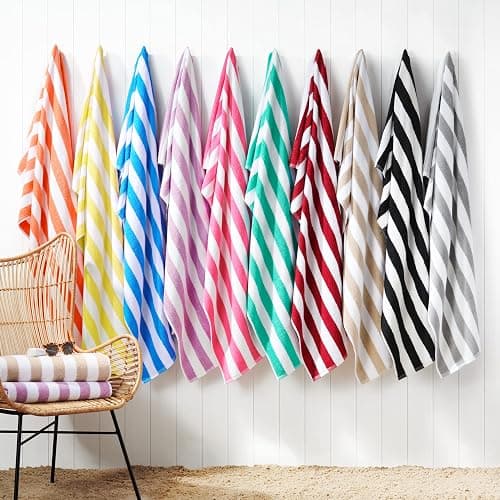 Arkwright California Cabana Stripe Beach Towel - Pack of 4, Large Soft Quick Dry Cotton Terry Towels Set for Pool, Swim, and Hot Tub, Oversized 30 x 70 in, Beige thumbnail 6