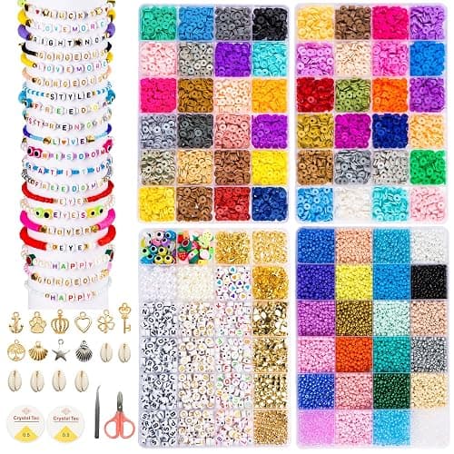 Goldwise Friendship Bracelet Kit 4 Boxes-13078 Pcs 72 Colors Bracelet Making Kits with Clay, Glass Seed and 3 Styles Letter Beads with Charms for DIY Craft Gift - Image 1