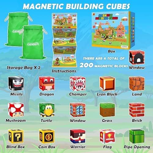 Magnetic Blocks - 200PCS Build 3D Magnet Building Toys World with Magnetic Tiles, STEM Kids Sensory Toys, Toy Magnet Building Set B-Day Gifts for Age 3 4 5 6-10 Year Old Boys Girls thumbnail 2
