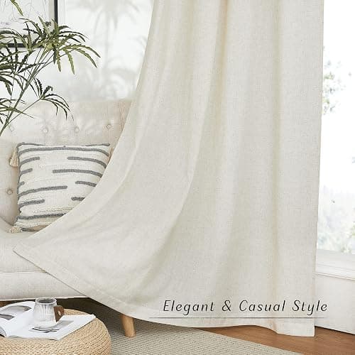 NICETOWN Natural Linen Curtains 84 inch Long 2 Panels Set, Grommet Top Thick Linen Burlap Semi Sheer Vertical Drapes Privacy Assured with Light Filtering for Bedroom/Living Room, W55 x L84 thumbnail 5