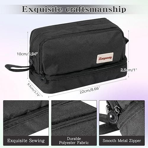 Zzrywuty Large Capacity Pen Pencil Case Multi-Slot Pencil Pouch Bag,Black Pencil Case Large 4 Compartments,Organizer Marker Pouch Pen for Office College School Teen Girl Boy Men Women thumbnail 2