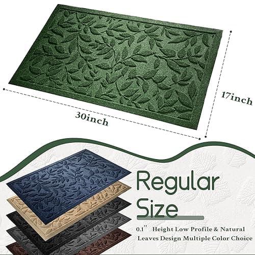 VivaNest Boho Green Floral Leaves Outdoor Indoor Entrance Doormats, Absorbent Durable Heavy Duty Welcome Front Door Mat,Thick Natural Rubber Back,Easy Clean Entryway Mat 17x30 Inch, Low Profile - Tulip-green - 1'5" x 2'6" (Rectangular) thumbnail 2