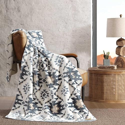 Wrangler - Blanket, Soft & Reversible Flannel Bedding, Yellowstone Inspired Throw Blanket for Couch or Bed (Dakota Grey, 60" x 70") thumbnail 2
