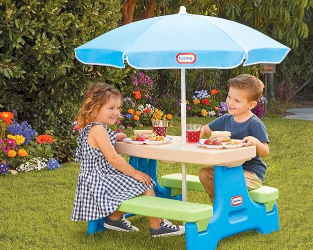 Little Tikes Easy Store Jr. Picnic Table with Umbrella - Blue / Green thumbnail 2