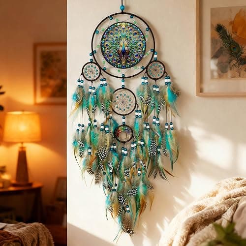 Large Dream Catchers,Dream Catchers for Adults,Dream Catcher Wall Hangings,Peacock Suncatcher,Stained Ornament,Gifts for Women,Lovers,Couple,Friend,Bestie thumbnail 2
