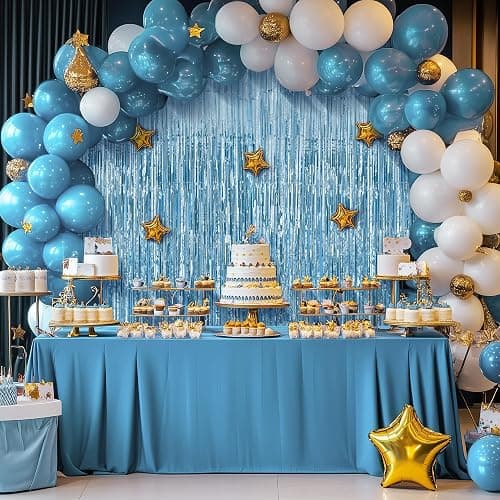 2 Pack Light Blue Fringe Backdrop, 3.2x8.2ft Shining Foil Tinsel Curtains, Birthday Party Decorations Door Streamers for Halloween, Christmas, Wedding, Graduation, Holiday, Theme Events thumbnail 5