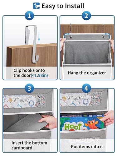 JARLINK Over The Door Organizer Storage, 5 Shelf Hanging Door Organizer with 5 Large Capacity Pockets, Anti Tilt 44 lb Load Behind Door Organizer for Bedroom, Bathroom, Pantry, Nursery, (Grey) - Grey - 1 Pack thumbnail 6