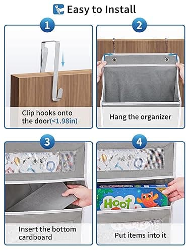 JARLINK Over The Door Organizer Storage, 5 Shelf Hanging Door Organizer with 5 Large Capacity Pockets, Anti Tilt 44 lb Load Behind Door Organizer for Bedroom, Bathroom, Pantry, Nursery, (Grey) - Grey - 1 Pack thumbnail 6